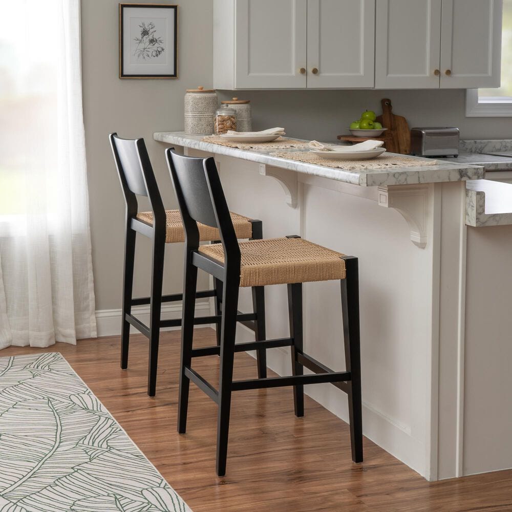 Linon Home Decor Cadence Bar Stool in Matte Black and Natural (Set of 2), , large