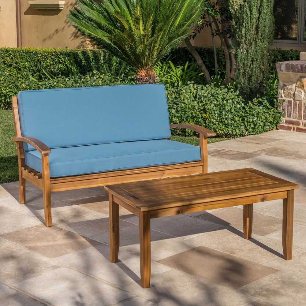 Hearth and Haven Peyton 2-Piece Patio Conversation Set with Beige Cushion in Teak, , large