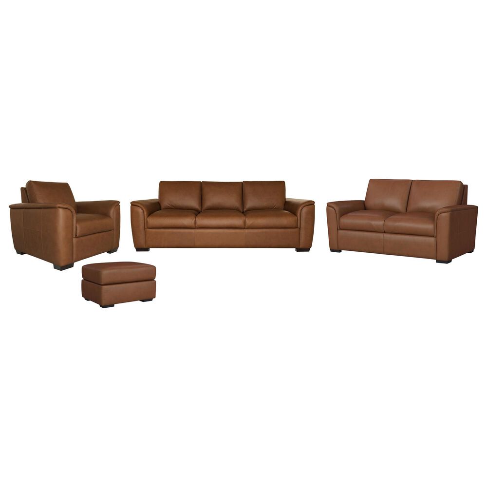 Flexsteel Henry 4-Piece Stationary Leather Living Room Set in Caramel, , large