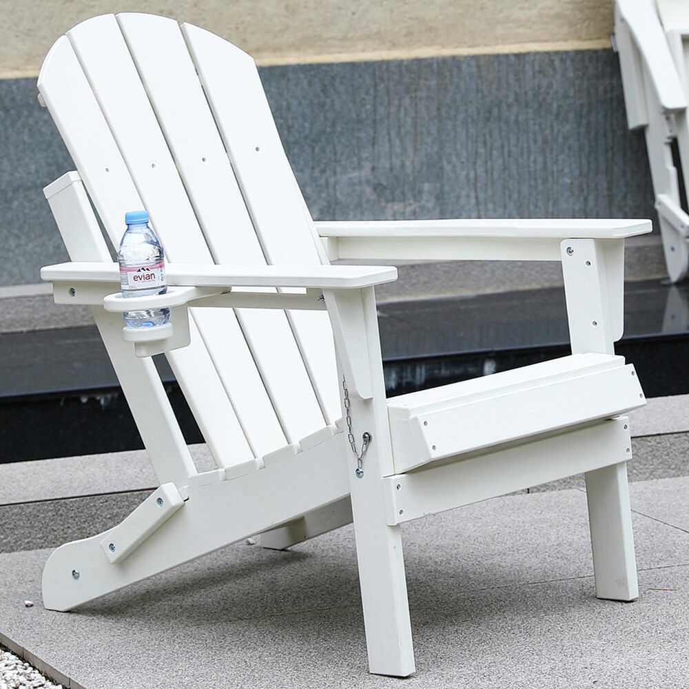 Hearth and Haven 34" Outdoor Folding Adirondack Chair with Cup Holder in White, , large