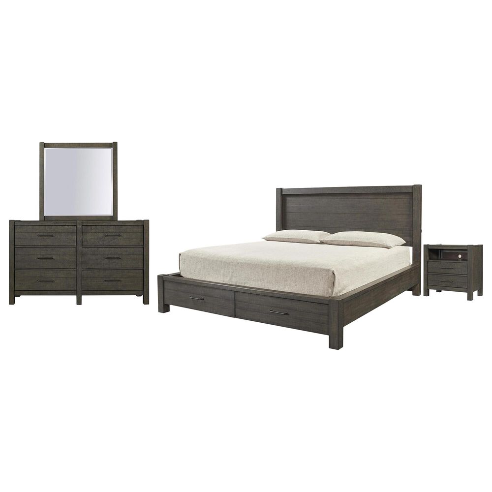 Riva Ridge Mill Creek 4 Piece King Storage Bed Set with 2-Drawer Nightstand in Carob, , large