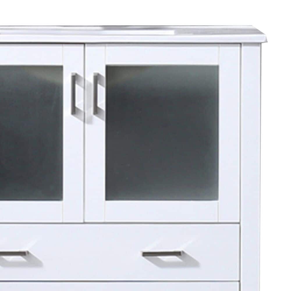 Lexora Home Volez 36&quot; Single Bathroom Vanity in White with 2 cm White Ceramic Top and Rectangular Sink, , large