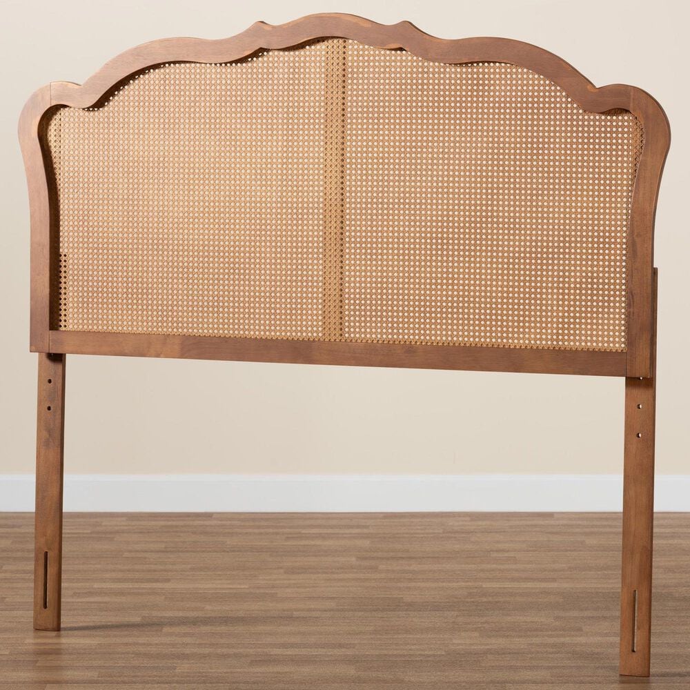 Baxton Studio Leandra King Panel Headboard with Rattan in Ash Walnut, , large