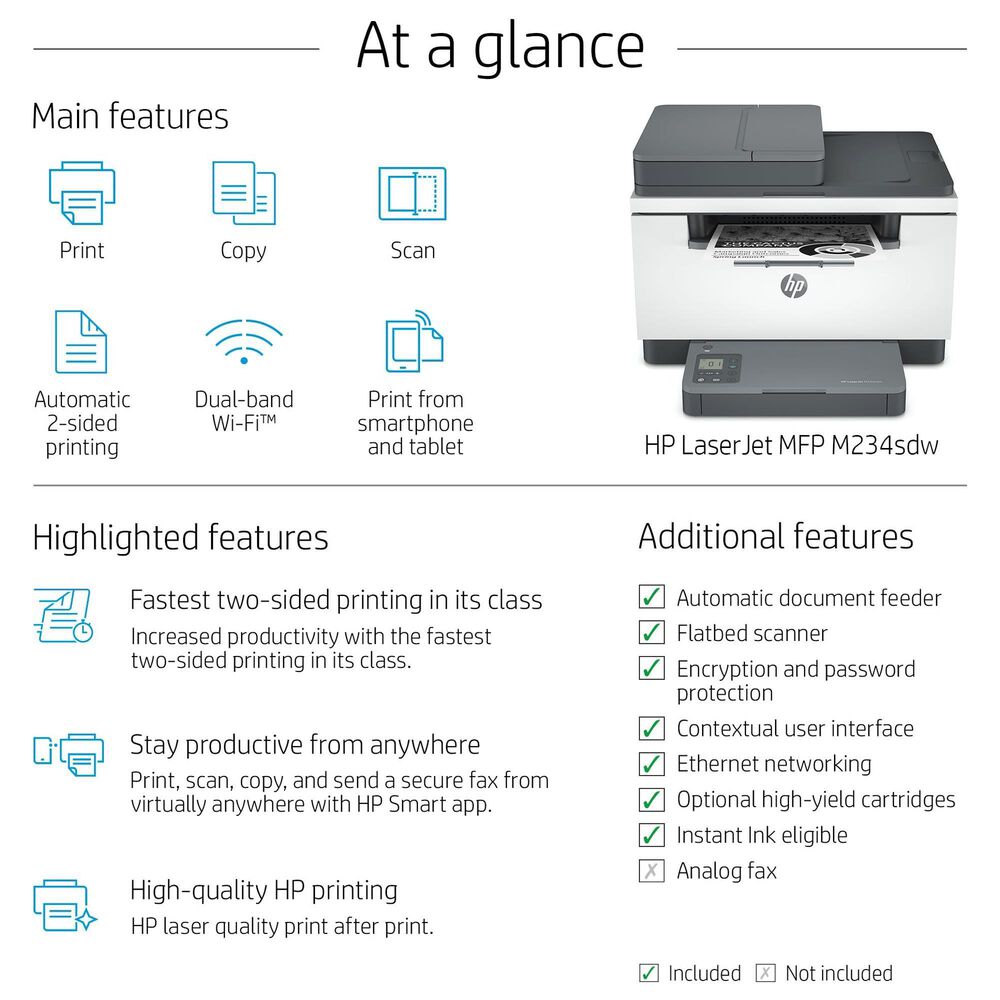 HP LaserJet MFP M234SDW All-in-One Wireless Printer in White, Black and Gray, , large