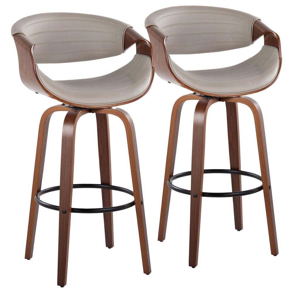 LumiSource Symphony 30" Swivel Barstool with Pewter Grey Upholstery in Walnut and Black (Set of 2), , large