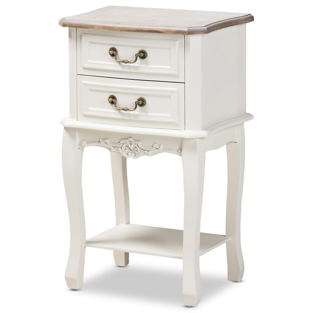 Baxton Studio Amalie 2-Drawer Nightstand in White and Oak, , large
