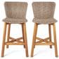 Hearth and Haven Lymington Outdoor Wicker Barstool with Teak Frame in Light Brown (Set of 2), , large