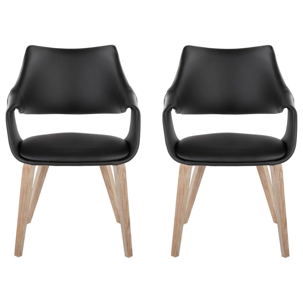 LumiSource Curvo Arm Chair with Black Faux Leather Cushion in Whitewashed Wood (Set of 2), , large