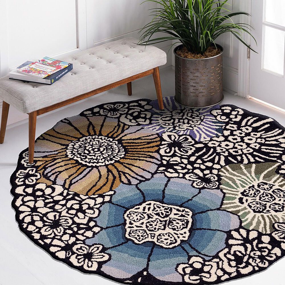 L&amp;R Resources Sinuous Winter Blossoms 6&#39; Scalloped Multicolor Area Rug, , large
