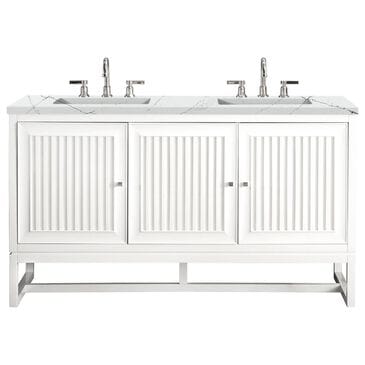 James Martin Vanities Athens 60" Double Bathroom Vanity in Glossy White with 3 cm Ethereal Noctis Quartz Top and Rectangular Sinks, , large