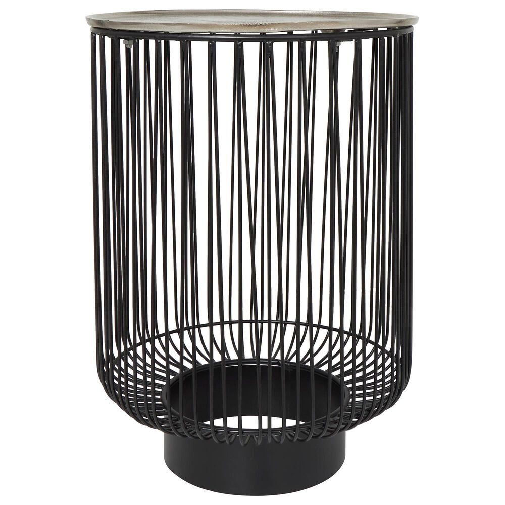 Maple and Jade Open Frame Wire End Table in Black and Silver, , large