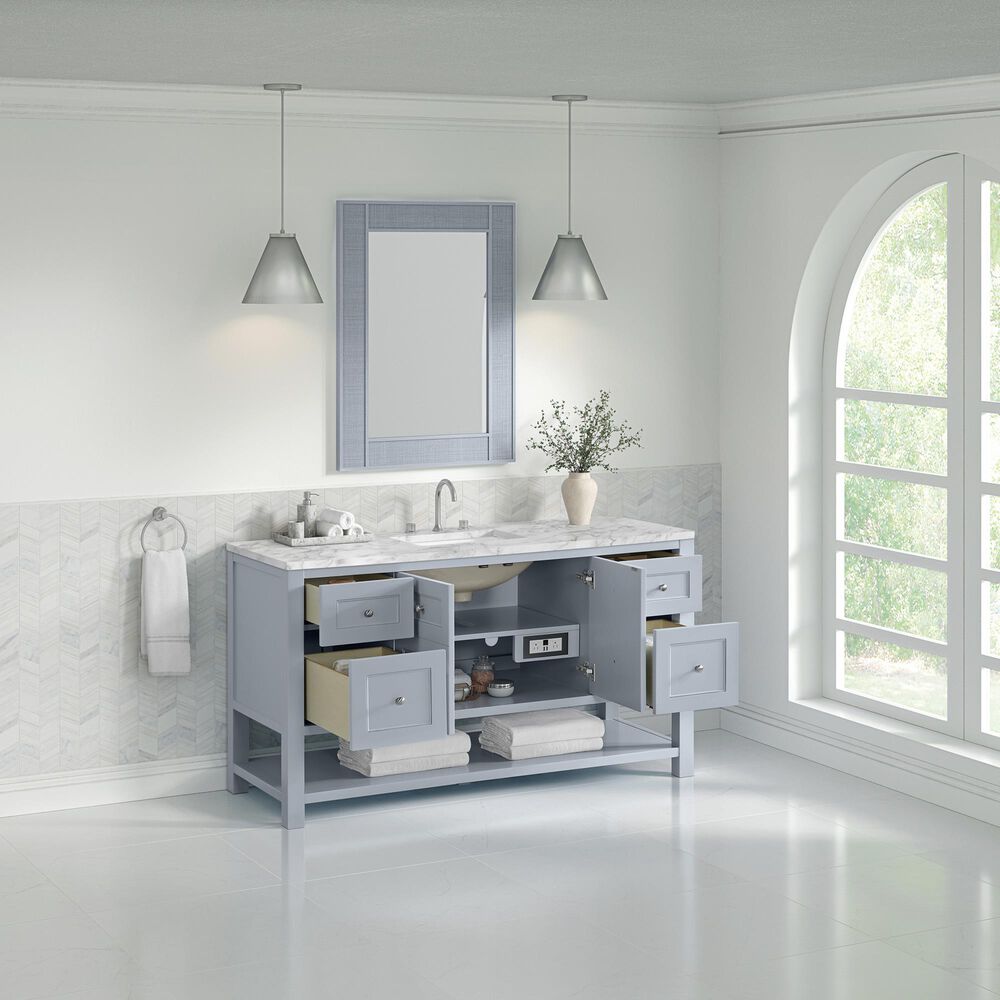 James Martin Vanities Breckenridge 60" Single Bathroom Vanity in Serenity Blue with 3 cm Carrara White Marble Top and Rectangular Sink, , large