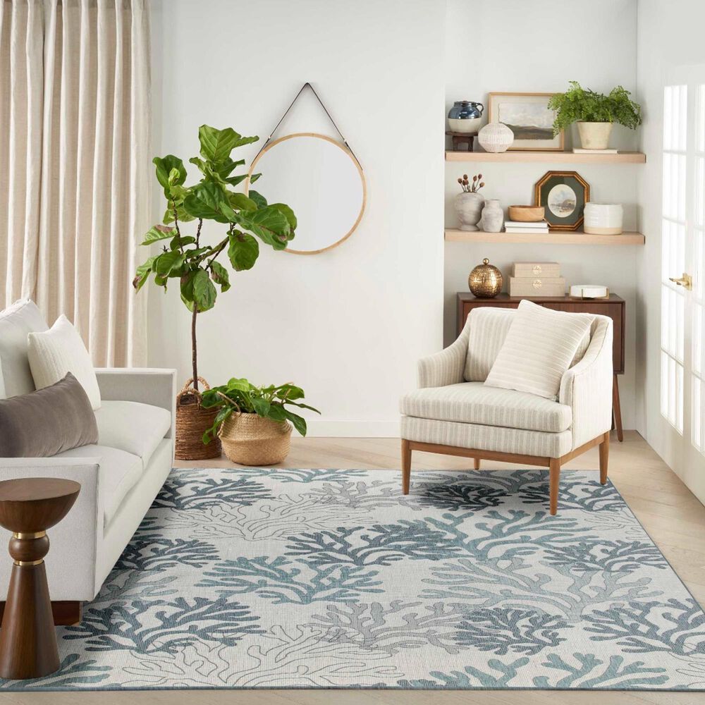Nourison Garden Oasis Nautical Blue 9&#39; x 12&#39; Indoor/Outdoor Area Rug, , large