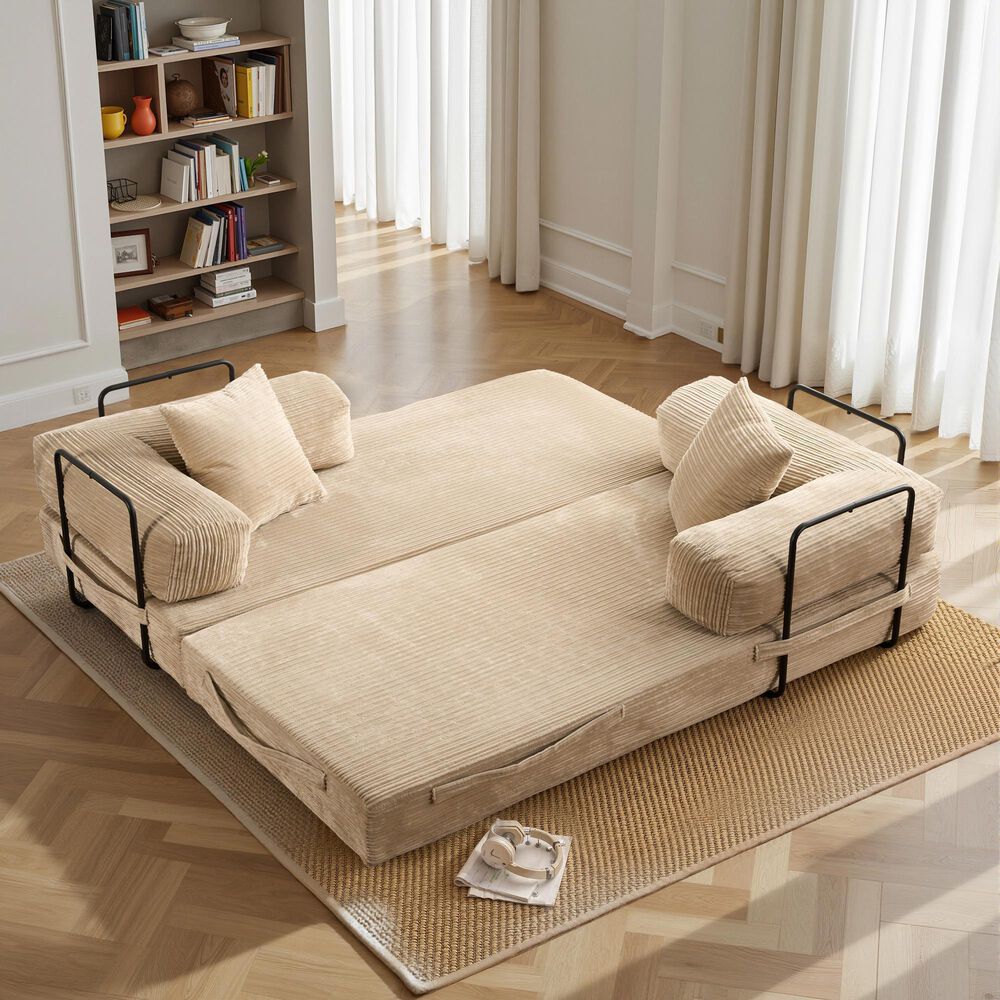 HOMLUX 80" Convertible Modular Sofa Bed in Beige, , large