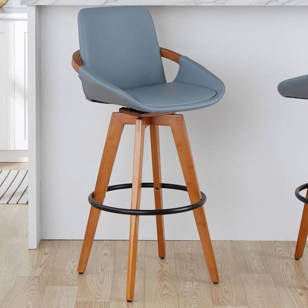 Lumisource Cosmo Swivel Barstool with Grey Cushion in Walnut and Black, , large