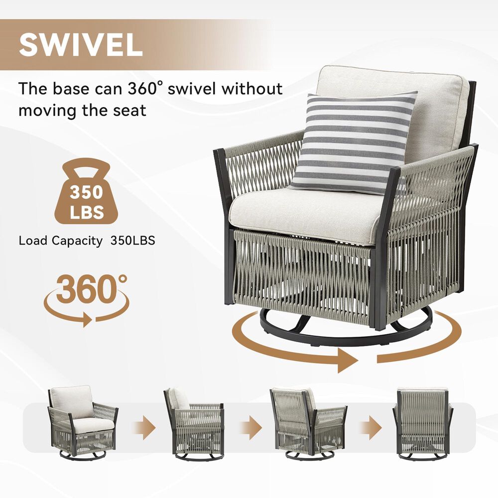 Sunwell Garden Swivel Chair Table Set in Beige (Set of 3), , large
