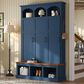 HOMLUX 5-Hook Hall Tree with 3 Hidden Storage in Blue and Walnut, , large