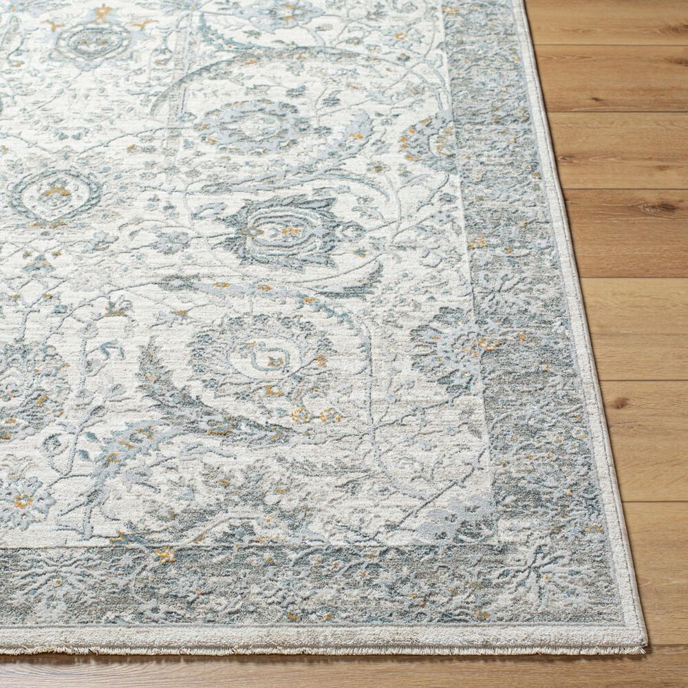 Surya Dresden White, Medium Gray, Gray, Light Slate, Denim and Mustard 2'7" x 7'3" Runner, , large