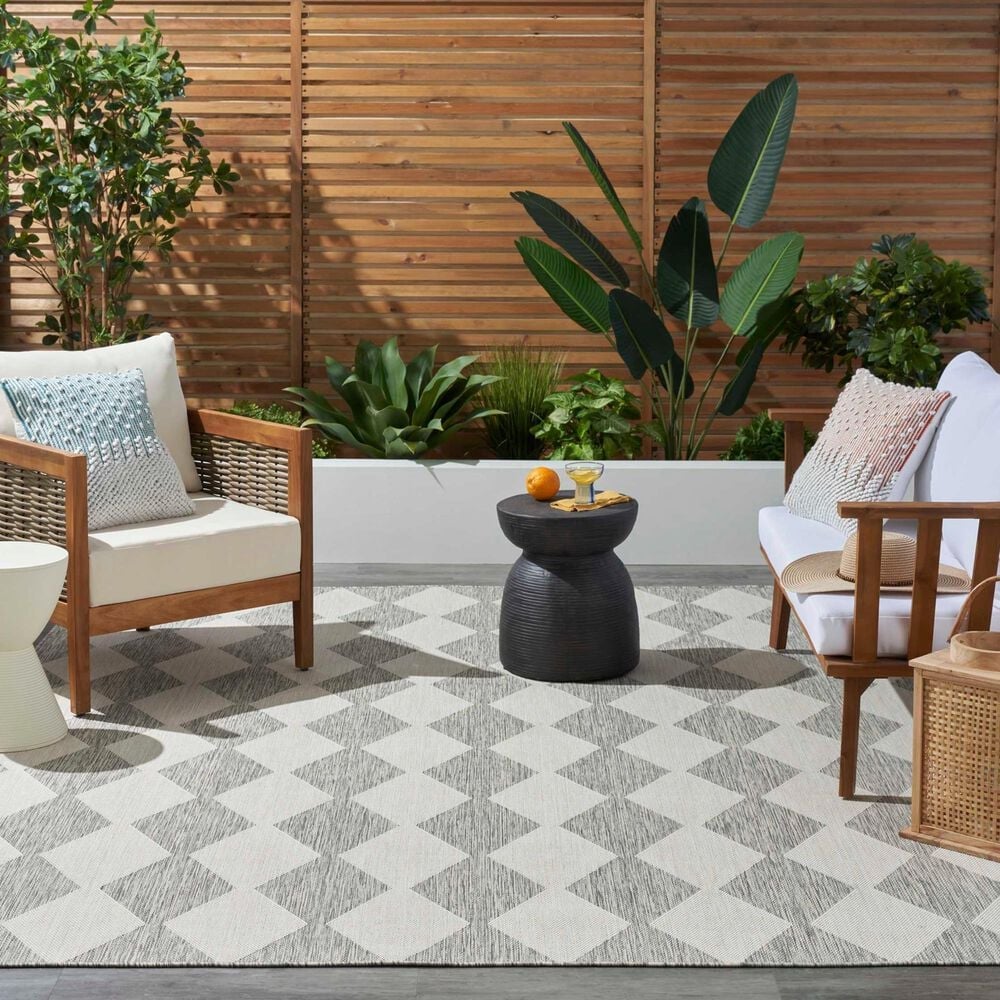 Nourison Positano Geometric Light Grey 8&#39; x 10&#39; Indoor/Outdoor Area Rug, , large