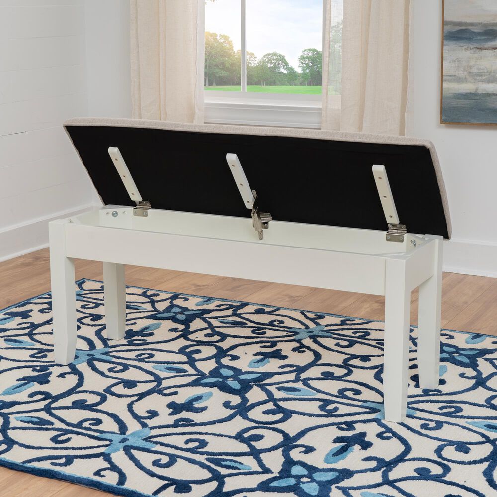 Linon Home Decor Jane Storage Bench with Light Grey Cushion in Vanilla White, , large