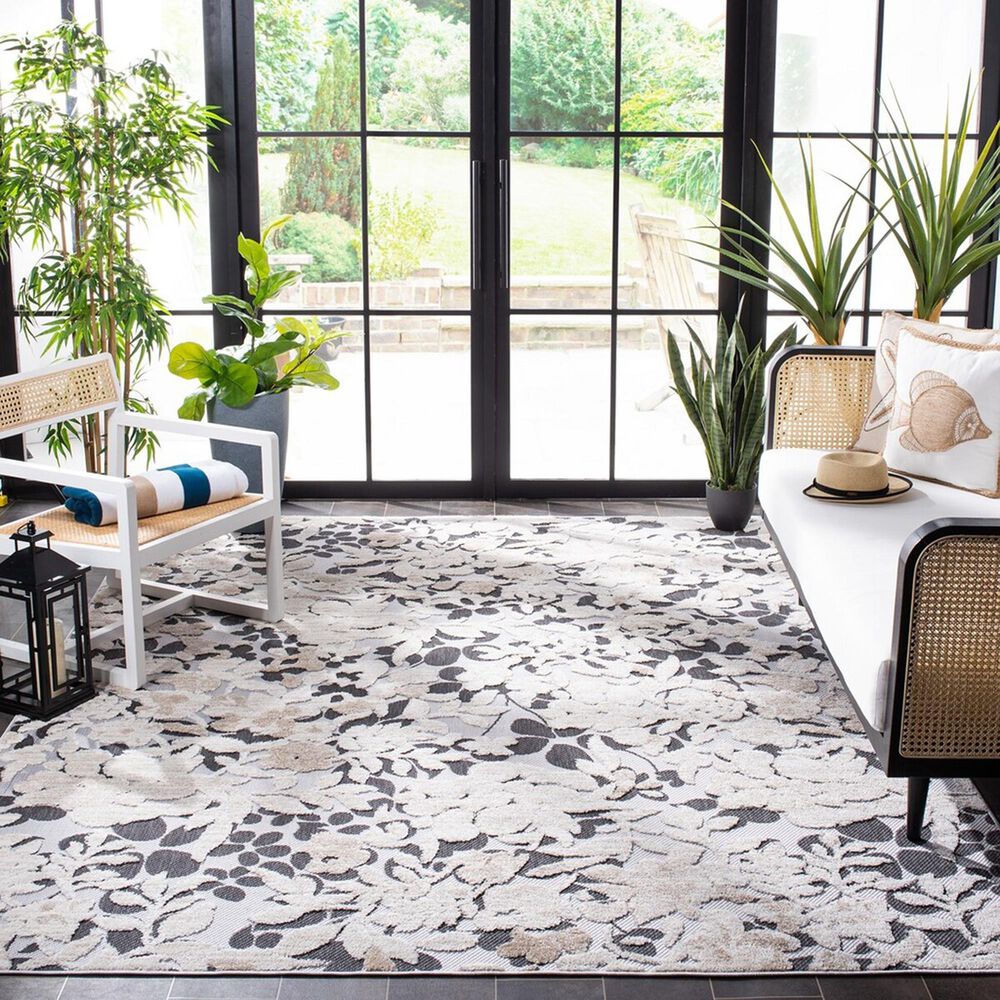 Safavieh Cabana CBN672A 9' x 12' Ivory and Charcoal Indoor/Outdoor Area Performance Rug, , large