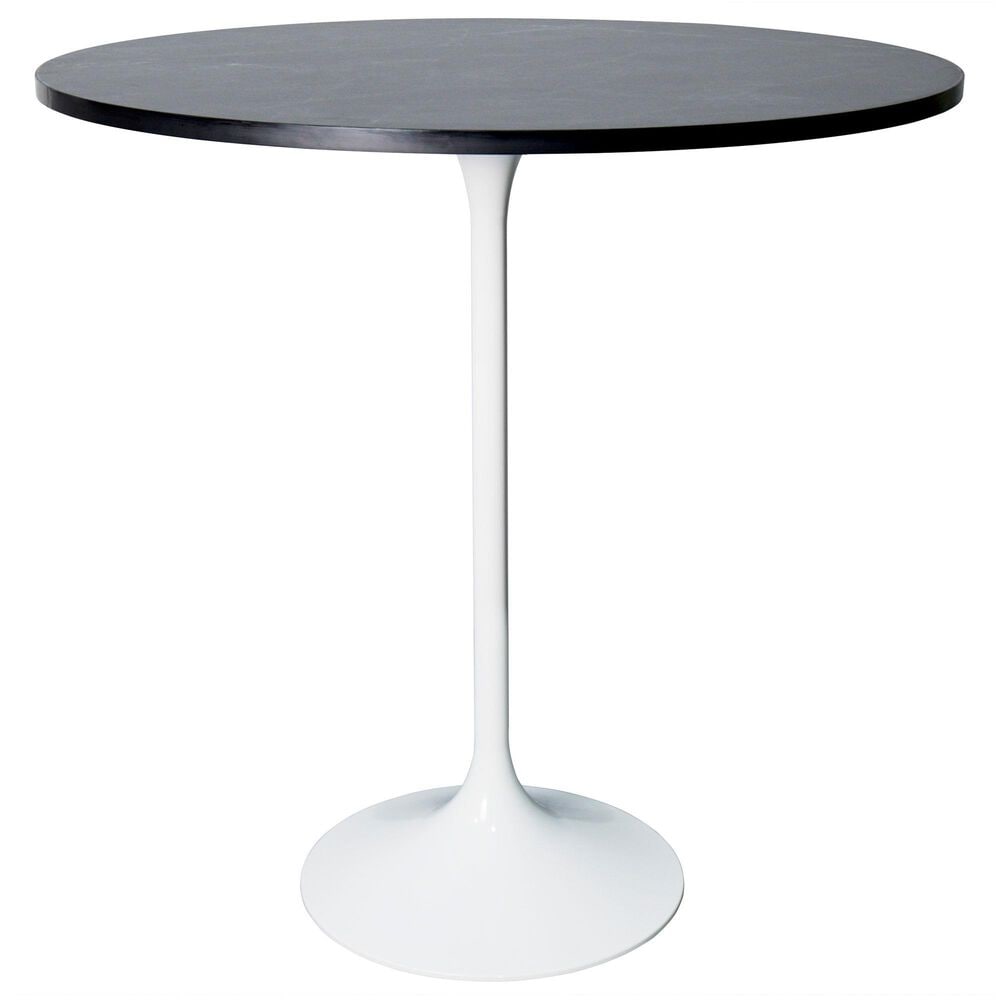 Leisuremod LeisureMod Verve Collection Modern Bar Height Table White Base with 36 Round Black Marbelized Sintered Stone Top, , large