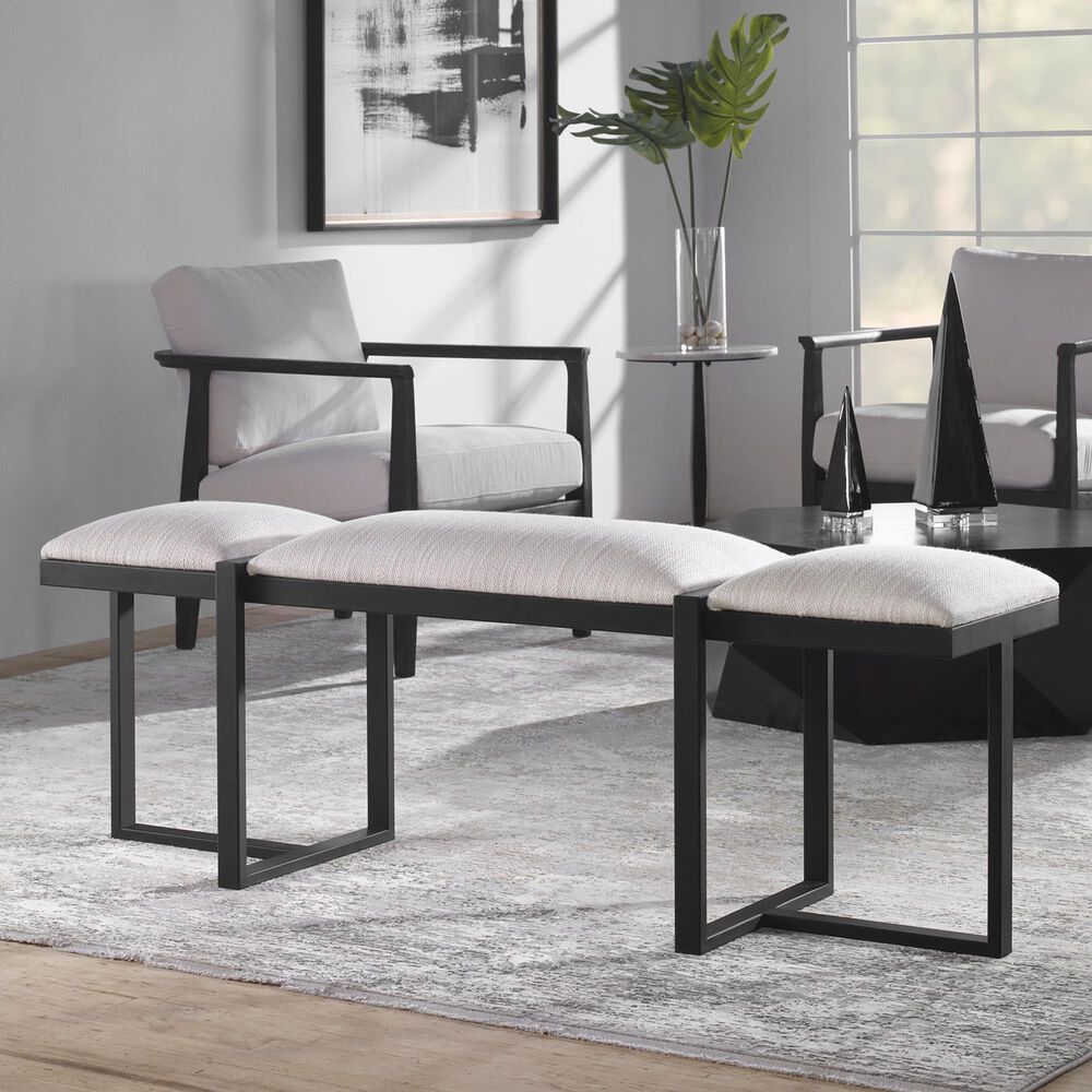 Uttermost Triple Cloud Bench with White Cushion in Black, , large