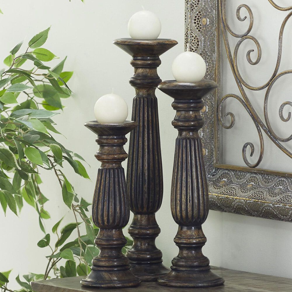 Maple and Jade 12&quot;, 15&quot;, 18&quot; Decorative Candle Holder in Dark Brown &#40;Set of 3&#41;, , large