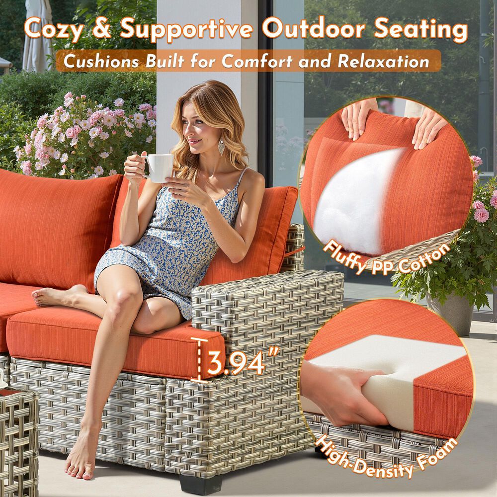 HOMLUX 10-Piece Modular Patio Conversation Set in Orange, , large