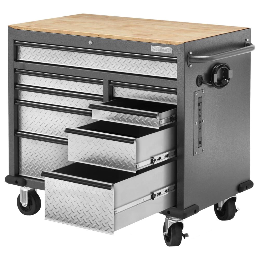 Gladiator 41&quot; 9-Drawer Mobile Tool Workbench with Wood Top in Hammered Granite, , large