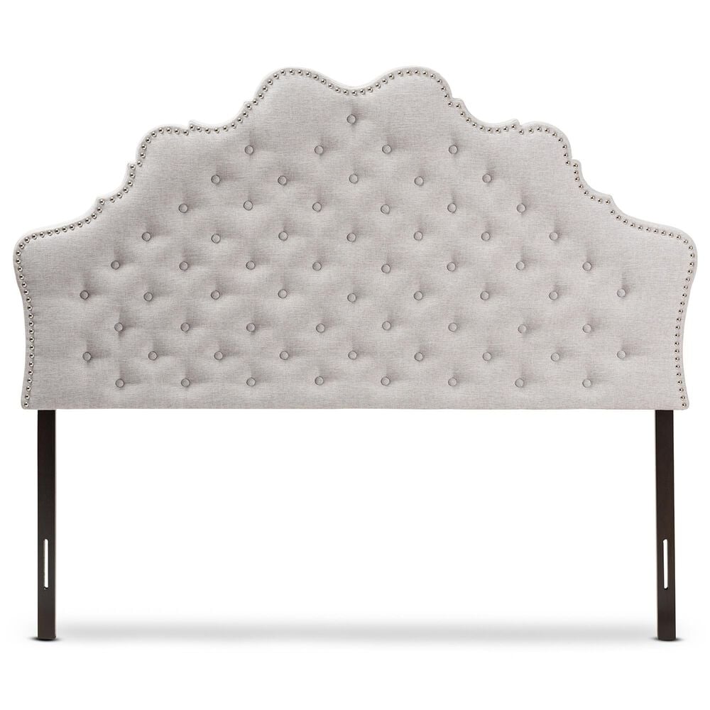 Baxton Studio Hilda Queen Upholstered Panel Headboard in Greyish Beige, , large
