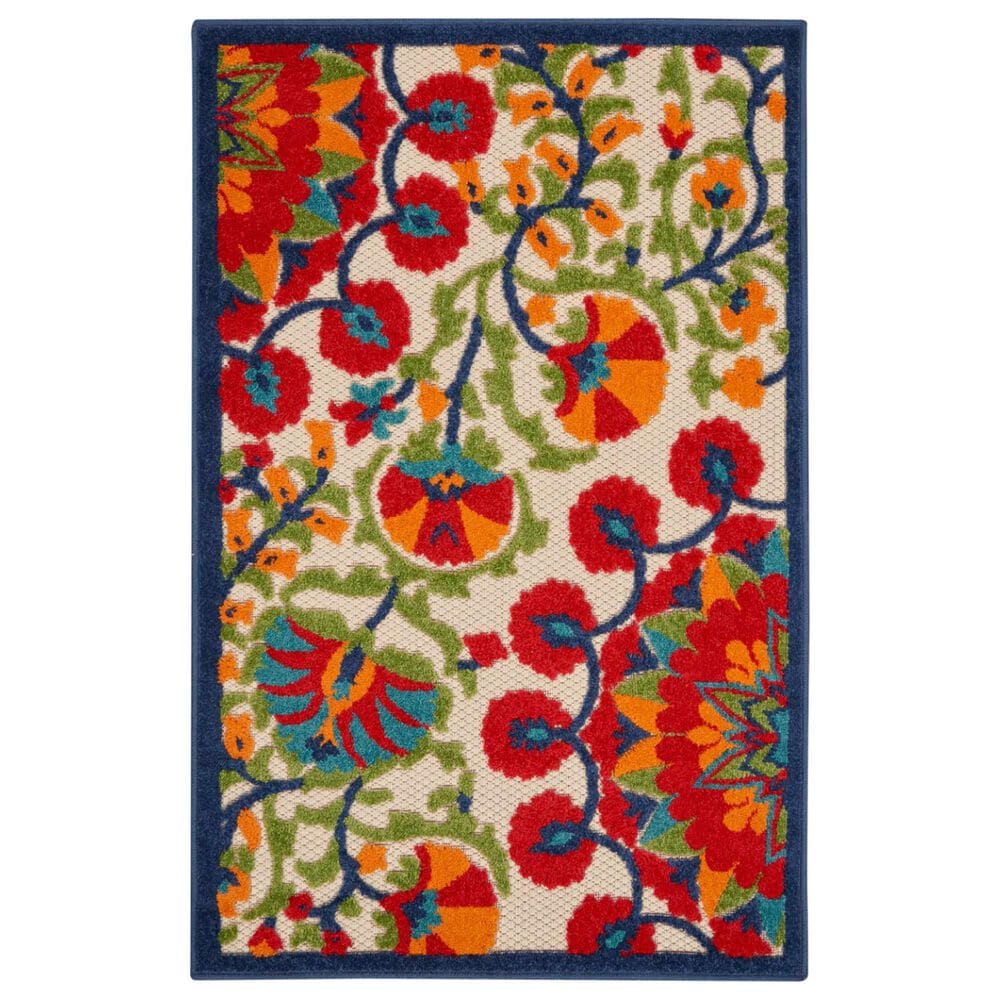 Nourison Aloha Floral 3" x 5" Red and Multicolor Indoor/Outdoor Area Rug, , large