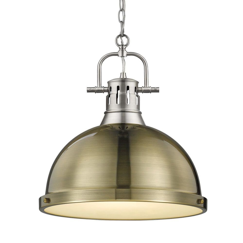 Golden Lighting Duncan Large Pendant with Chain in Pewter and Aged Brass, , large