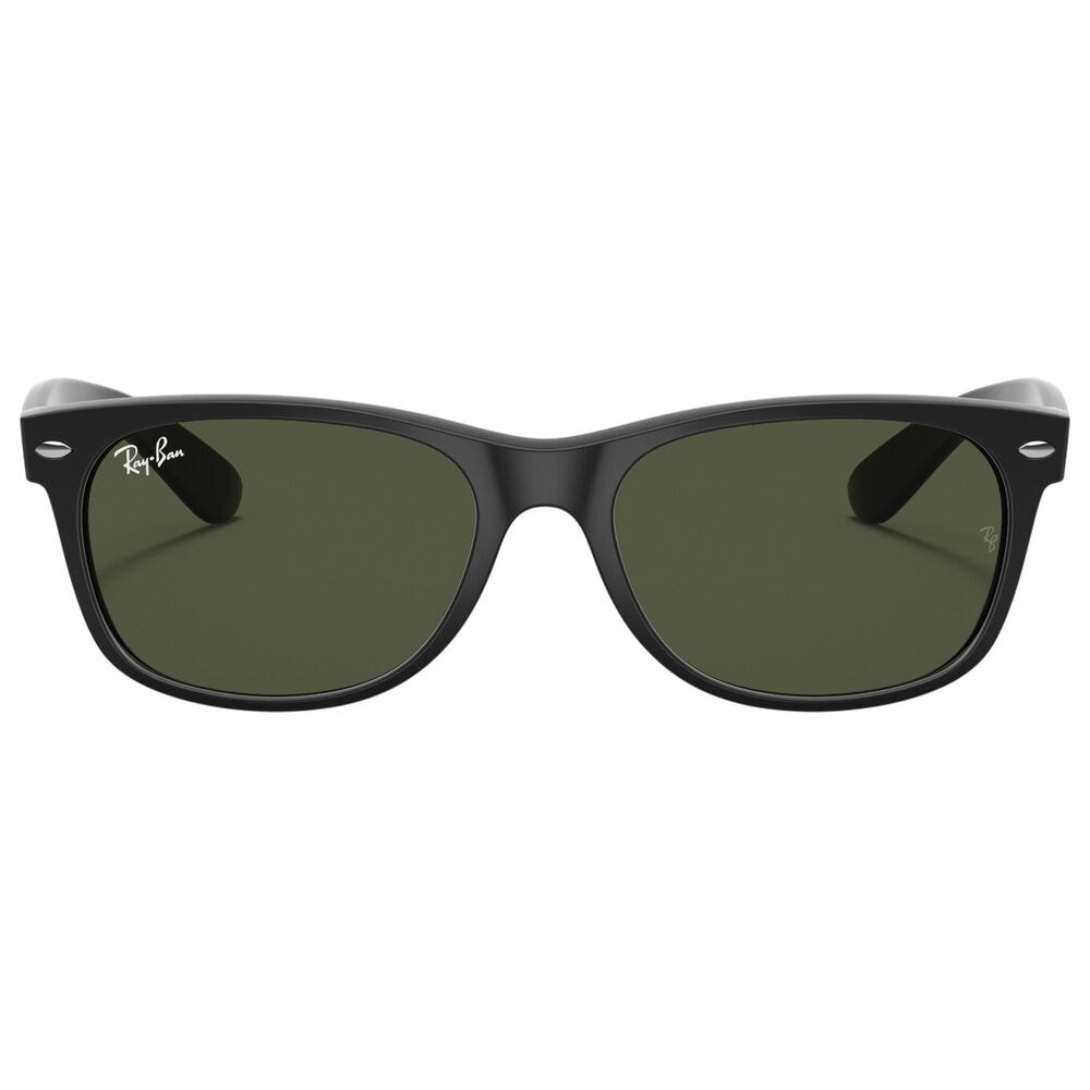 Rayban Glasses New Wayfarer Classic Sunglasses with G-15 Green Lenses in Matte Rubber Black, , large