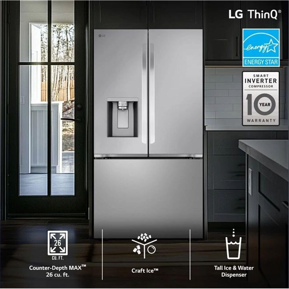 LG 26 Cu. Ft. Smart French Door Refrigerator in Stainless Steel, , large
