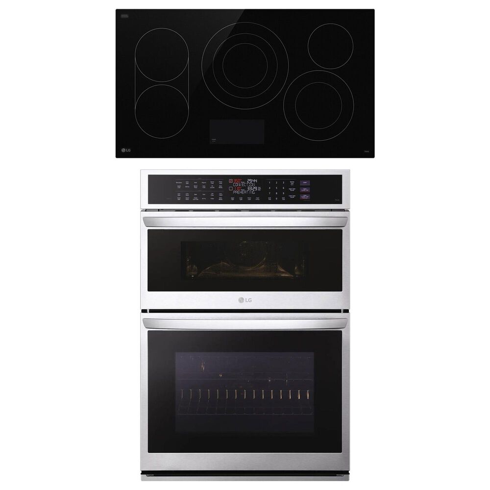 LG 2-Piece Kitchen Package with Print Proof Stainless Steel 6.4 Cu. Ft. Smart Combination Wall Oven and Black 36" Electric Cooktop, , large