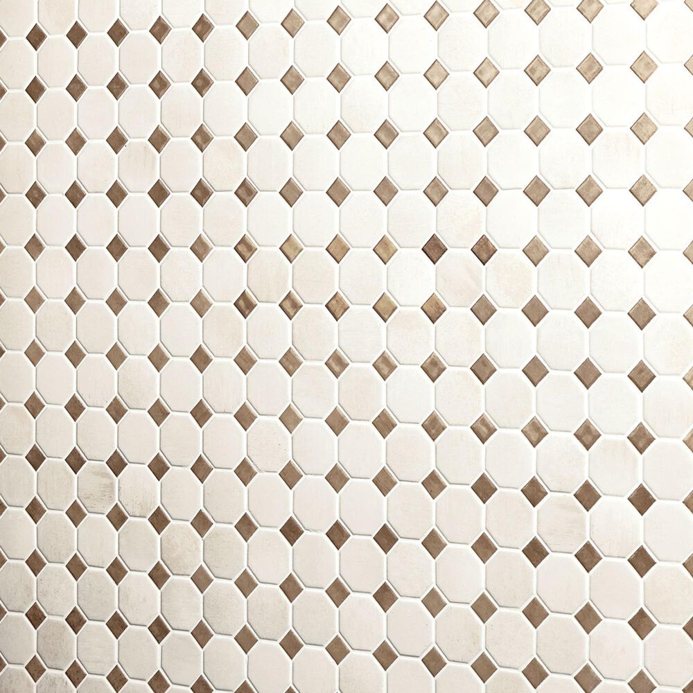 Dal-Tile Relicca Pristine Foxed 12" x 12" Octagon Dot Ceramic Mosaic Sheet, , large