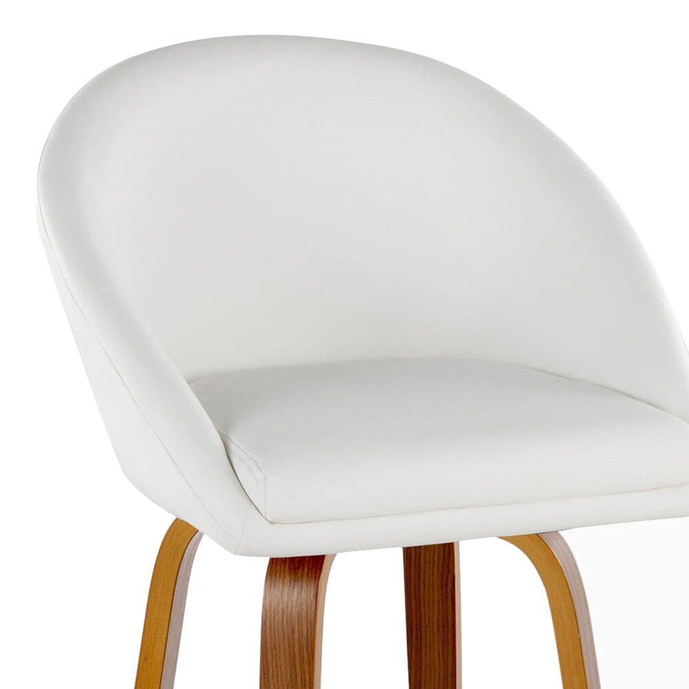 LumiSource Matisse 26" Swivel Counter Stool with White Faux Leather Upholstery in Walnut and Black (Set of 2), , large