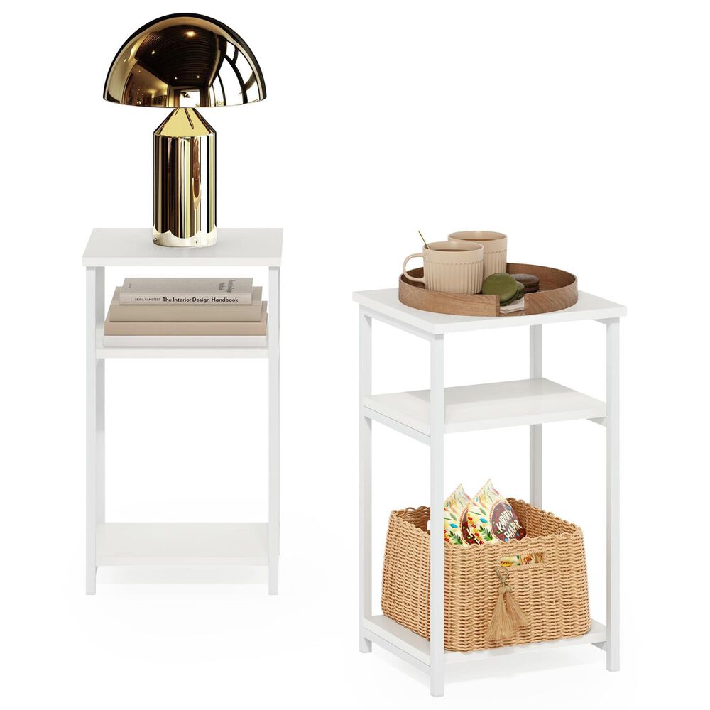 HOMLUX 3-Tier Metal Frame End Table with Storage Shelves in White (Set of 2), , large