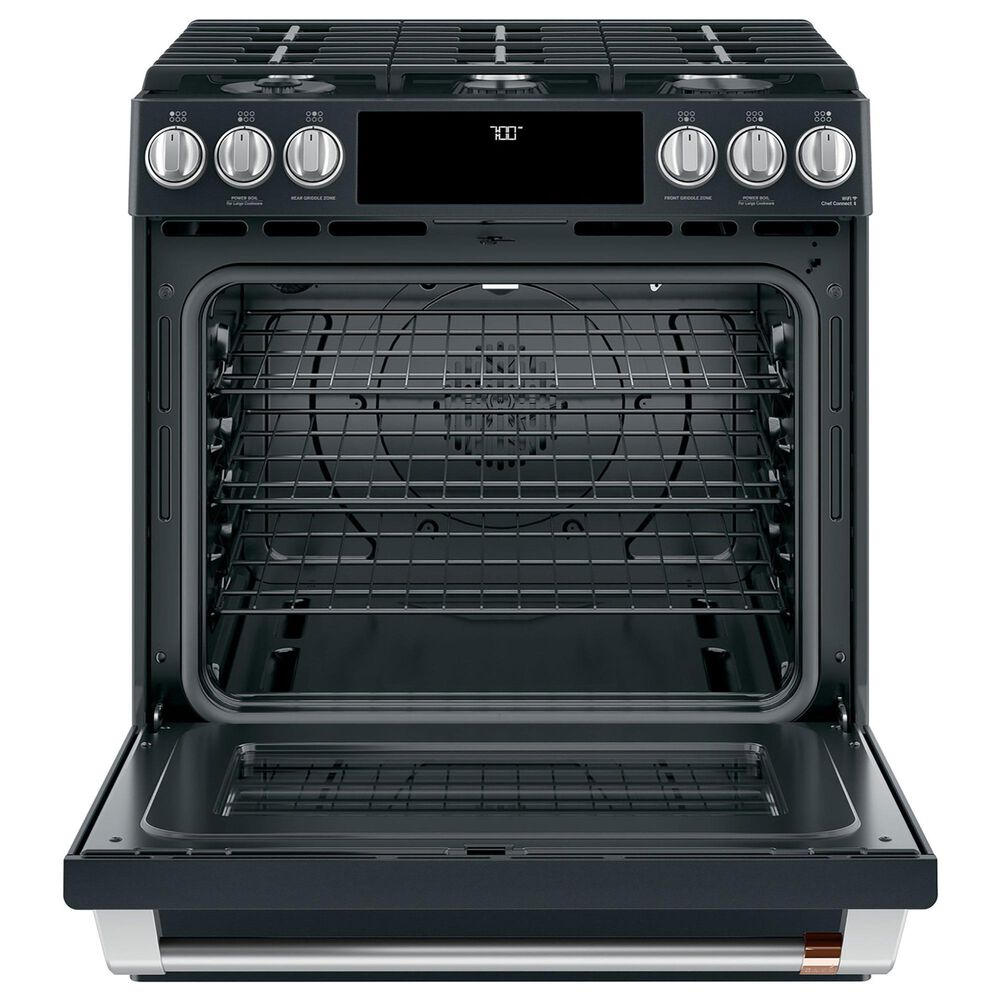 Cafe 2-Piece Kitchen Package with 30&quot; Slide-In Gas Range and 1.7 Cu. Ft. Microwave Oven in Matte Black, , large