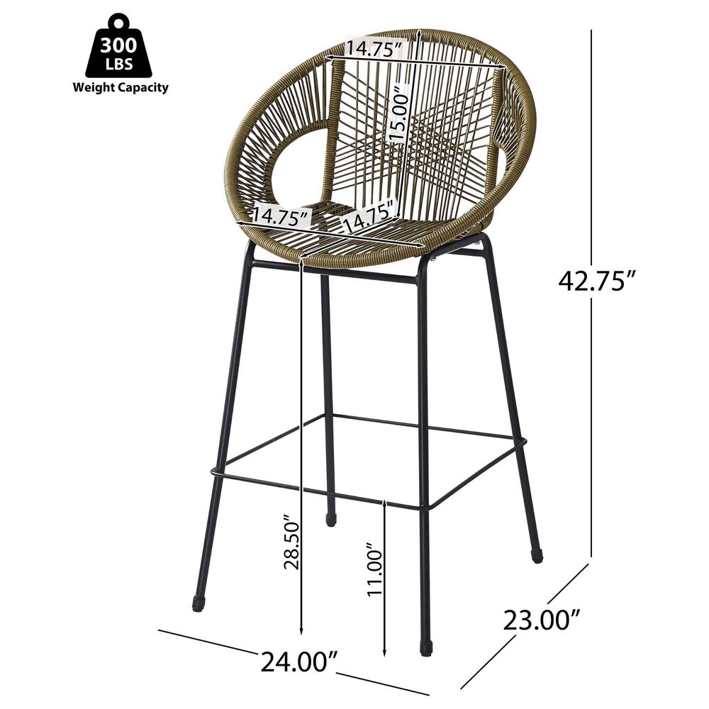 Hearth and Haven Ferrara Outdoor Faux Wicker Barstool in Green (Set of 2), , large