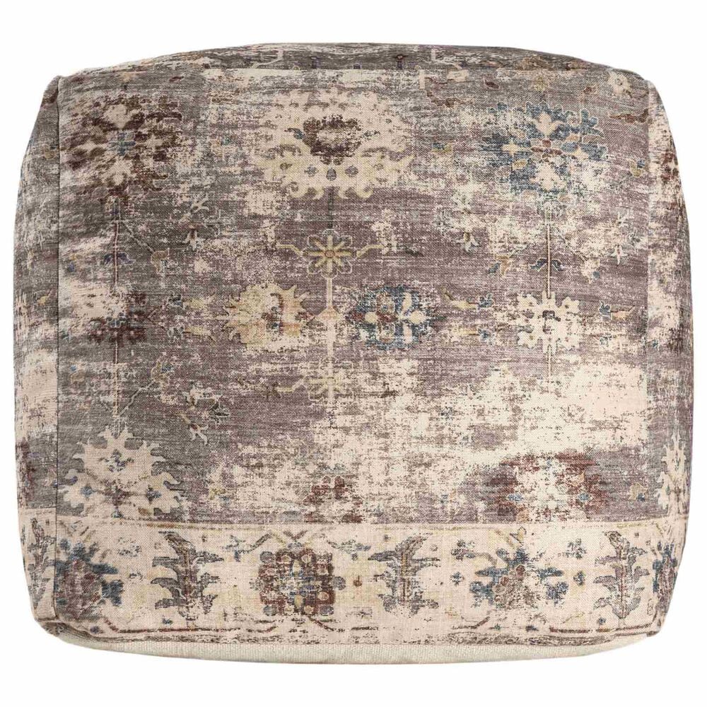 LR Home 18" Square Floral Pouf in Taupe, , large