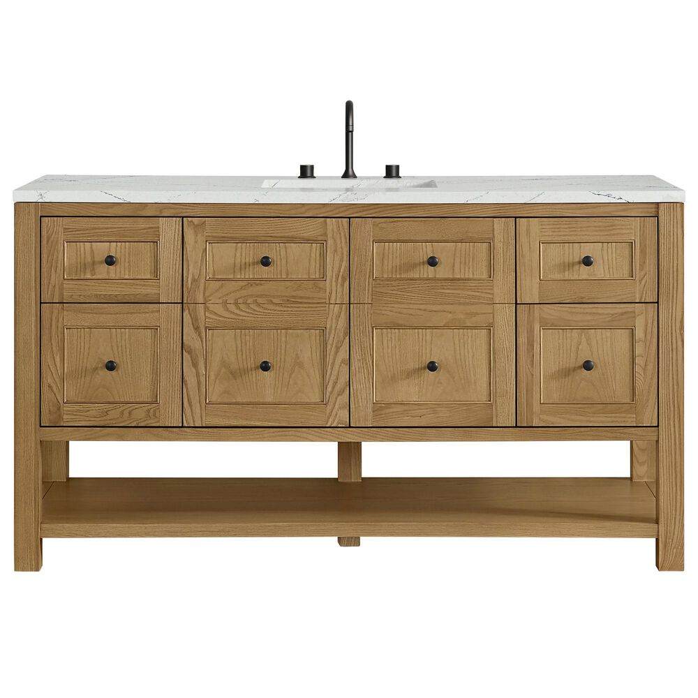 James Martin Vanities Breckenridge 60" Single Bathroom Vanity in Light Natural Oak with 3 cm Ethereal Noctis Quartz Top, Rectangular Sink and FreePower Wireless Charger, , large