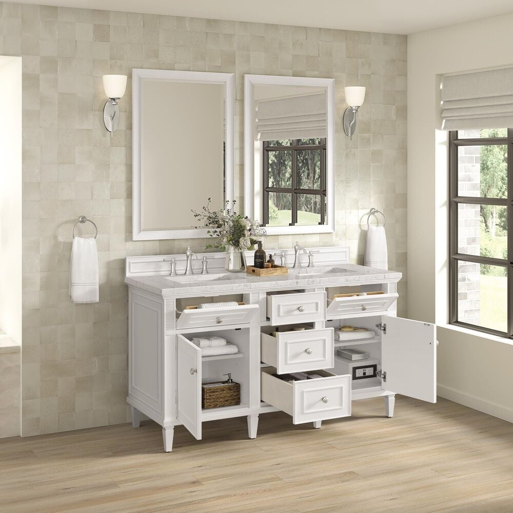 James Martin Vanities Lorelai 60&quot; Double Vanity in Bright White with 3 cm Eternal Jasmine Pearl Quartz Top, , large