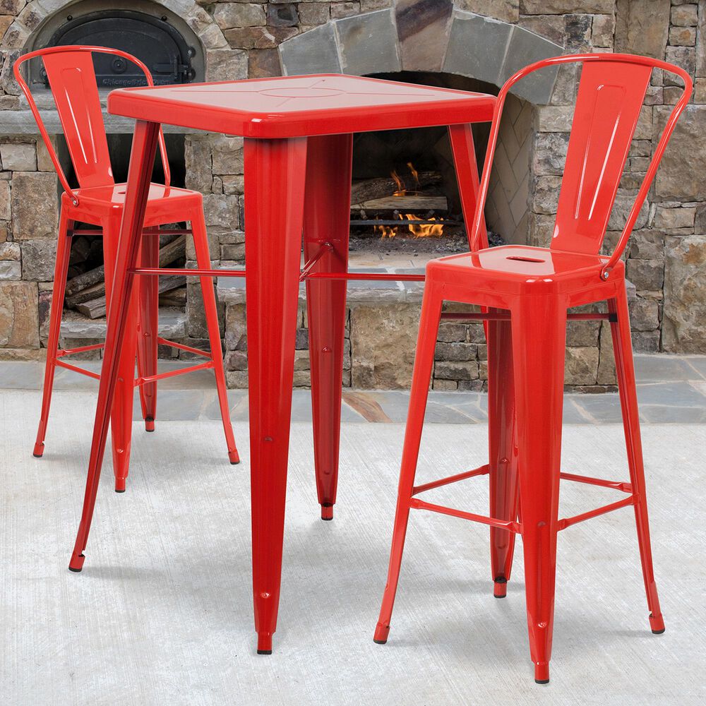 Flash Furniture 3-Piece Metal Bar Table Set in Red, , large