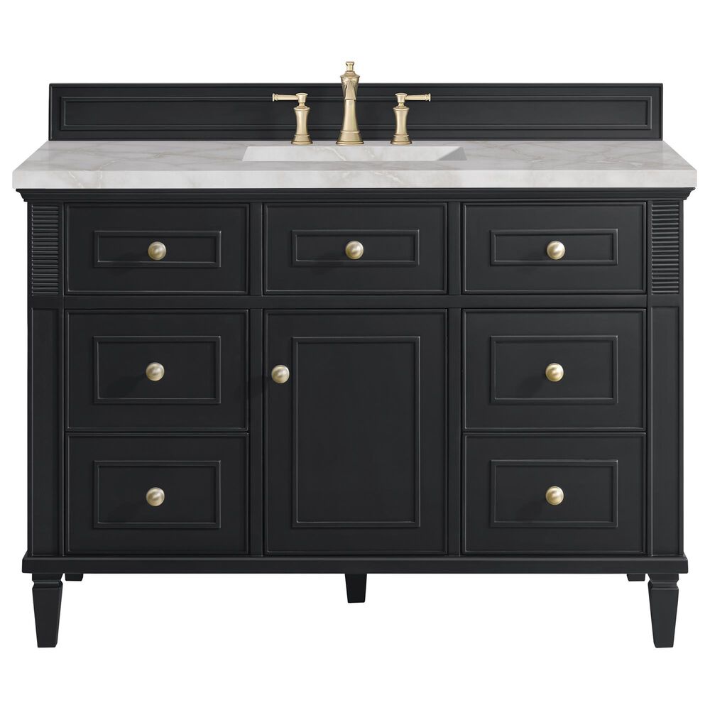 James Martin Vanities Lorelai 48&quot; Single Vanity in Black Onyx with 3 CM Victorian Silver Quartz Top, , large