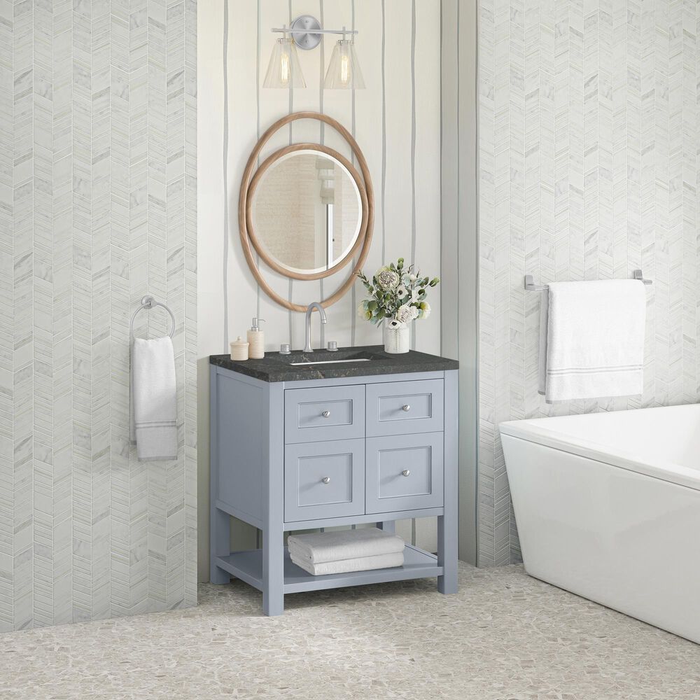 James Martin Vanities Breckenridge 30&quot; Single Bathroom Vanity in Serenity Blue with 3 cm Parisien Bleu Quartz Top and Rectangular Sink, , large