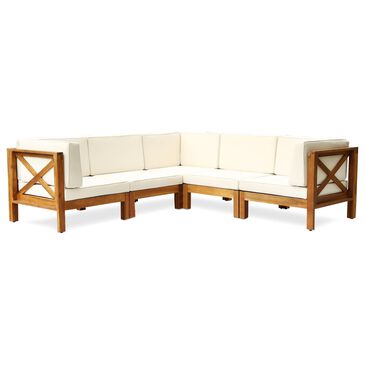 Noble House Brava 5-Piece Patio Sectional Sofa Set in Beige, , large