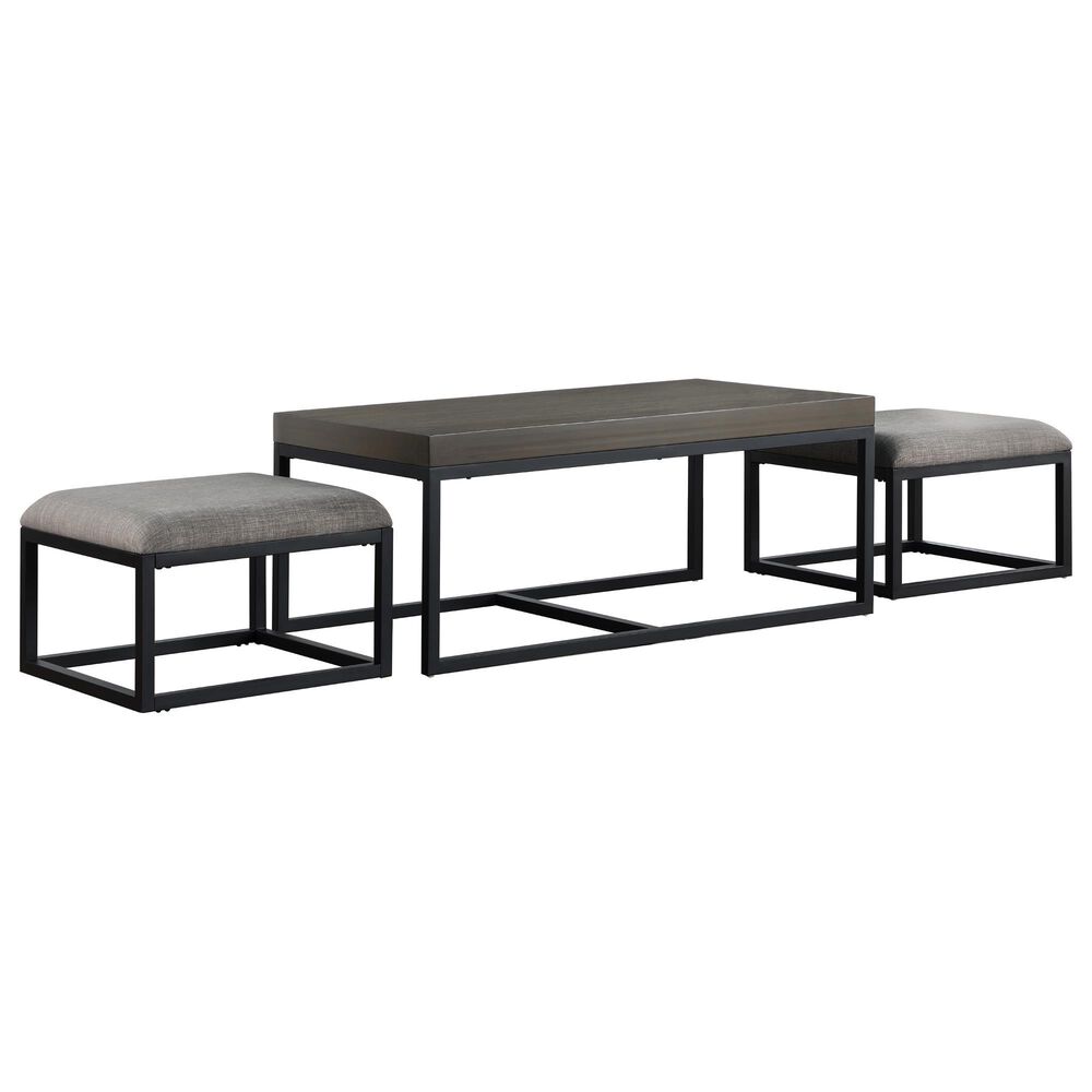 Steve Silver Furniture Yukon Rectangular Nesting Coffee Table with 2 Stools in Walnut and Black, , large