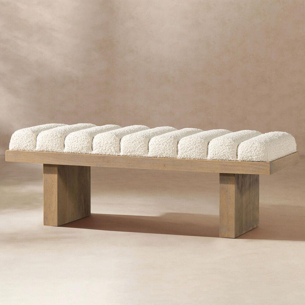 Jennifer Taylor Home Bella Accent Bench with Ivory White Upholstered in Natural, , large